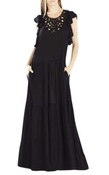 Lyndsy Flutter Sleeve Cutout Embroidered Maxi Dress BCBGMAXAZRIA