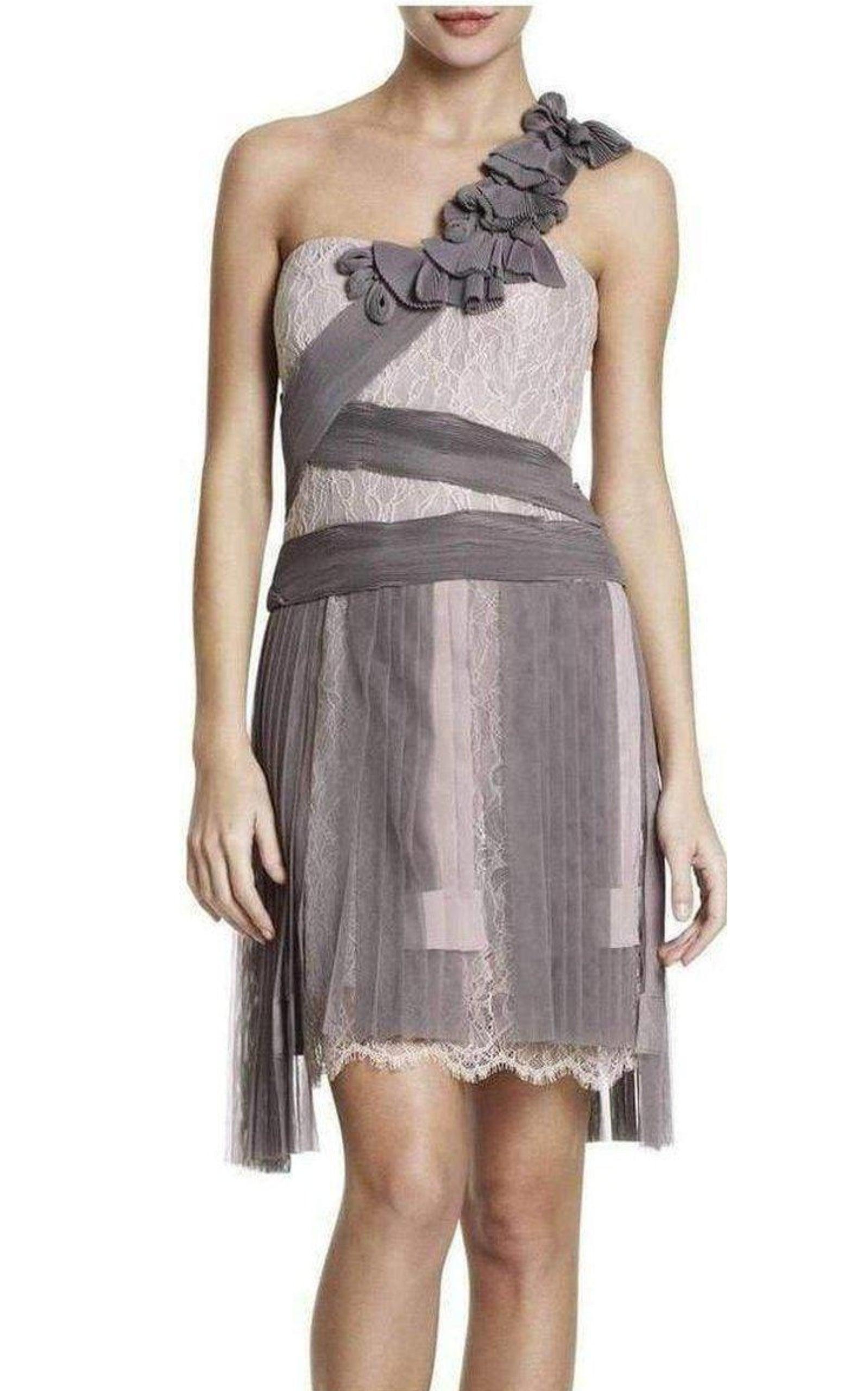 Pleated Contrast Lace Dress BCBGMAXAZRIA