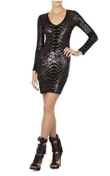 Sabryna Long Sleeve Python Sequin Dress BCBGMAXAZRIA