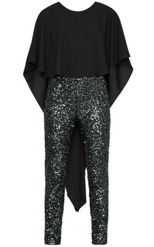 Sequined Cape Sleeves Jumpsuit BCBGMAXAZRIA