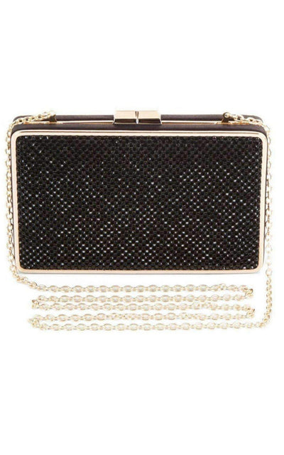 Sonia Black Crystal Mesh Satin Frame Clutch BCBGMAXAZRIA