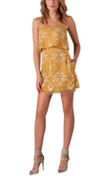 Strapless Yellow Lace Silk Dress BCBGMAXAZRIA