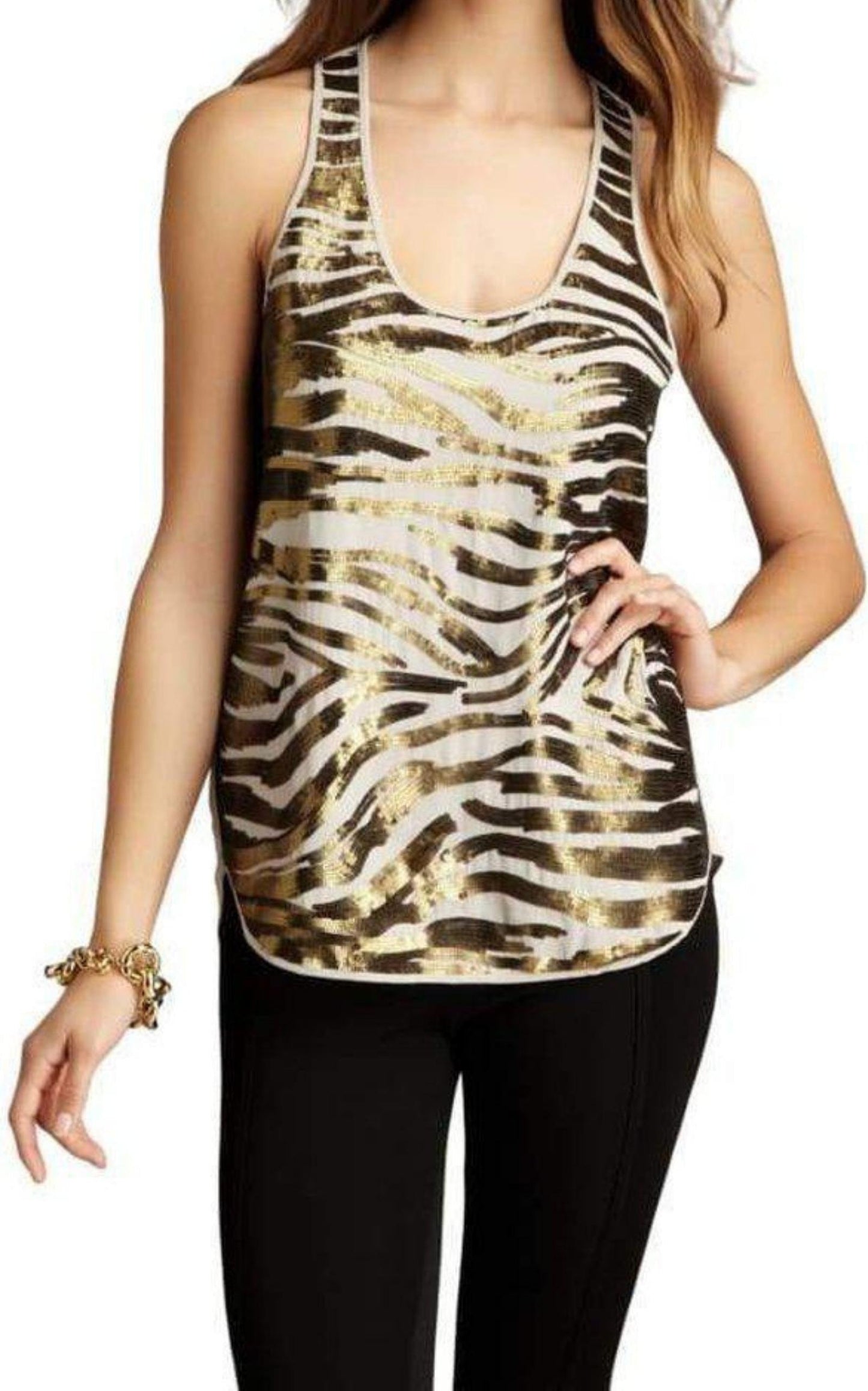 Zebra Sequined Tank Top BCBGMAXAZRIA