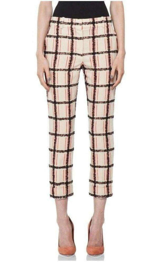 Beige Mohair Trim Check Cropped Pants Chloe