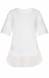 Lace Trimmed White Short Sleeve T-Shirt Chloe