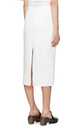 White Crepe Slit Knee Length Skirt Chloe