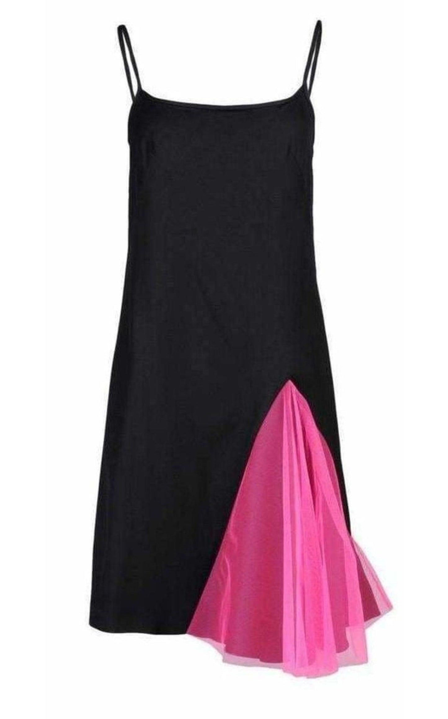 Black Strappy Dress With Neon Pink Godets Christopher Kane