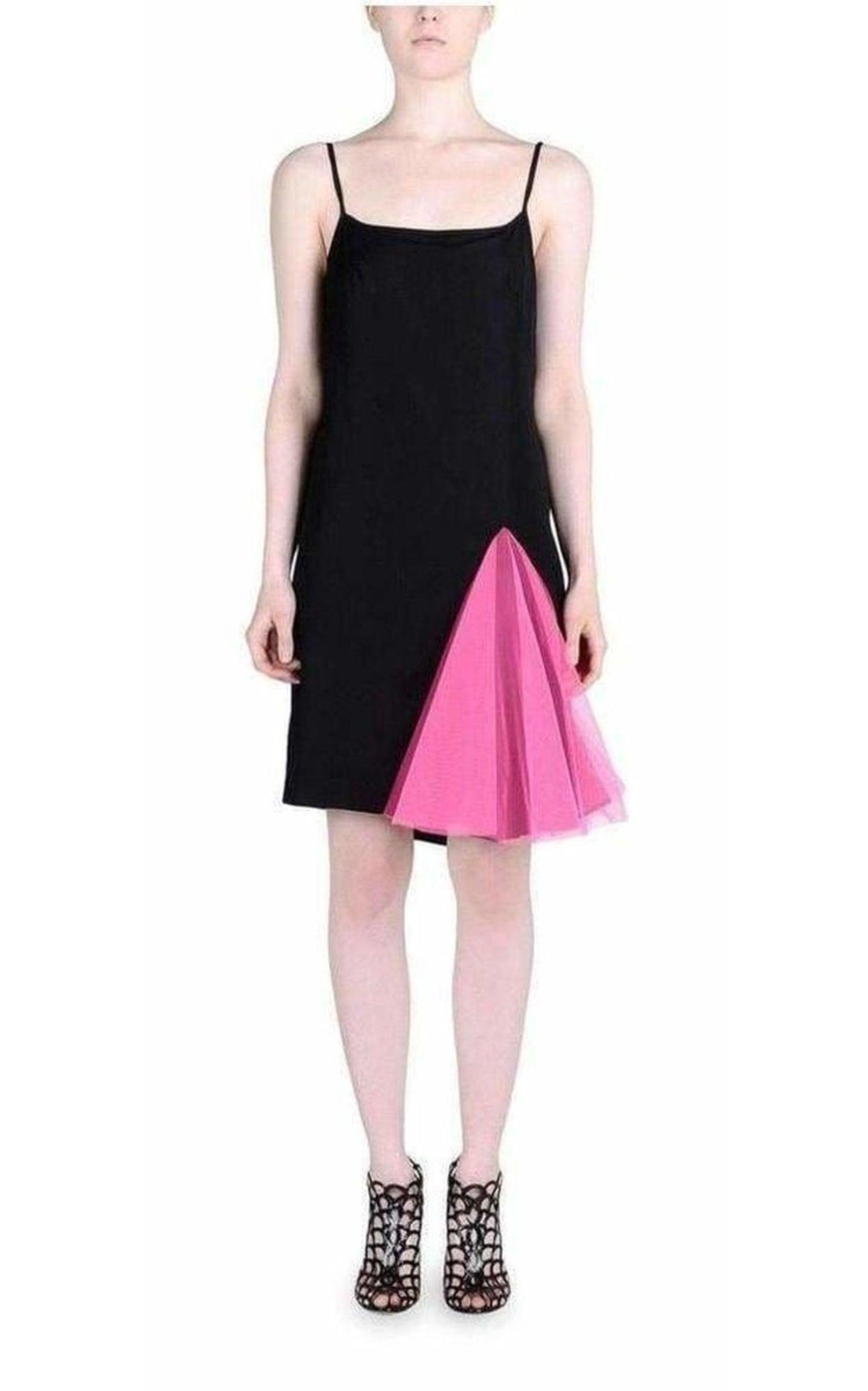 Black Strappy Dress With Neon Pink Godets Christopher Kane