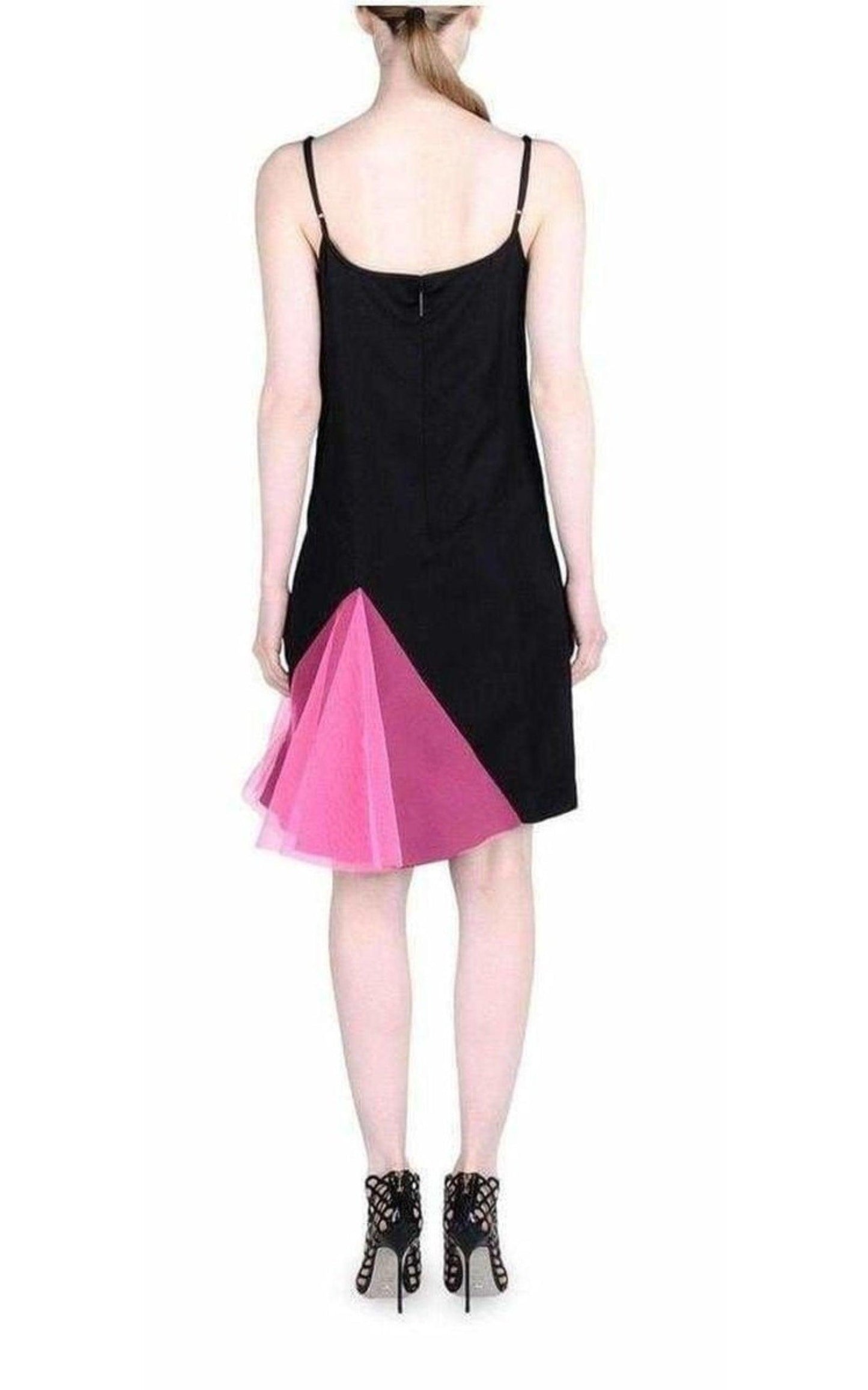 Black Strappy Dress With Neon Pink Godets Christopher Kane