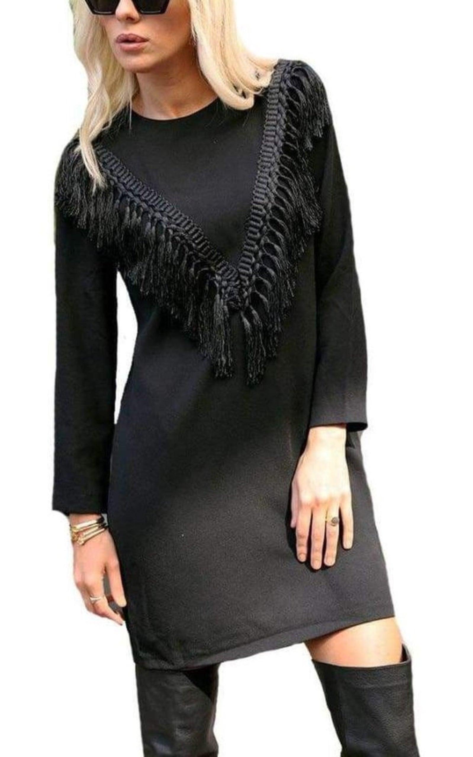 Black Bodycon Fringe Detail Dress Cult Moda