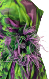 Dekolte Strapless Green Purple Print Party Dress