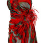 Dekolte Strapless Red Print Party Dress