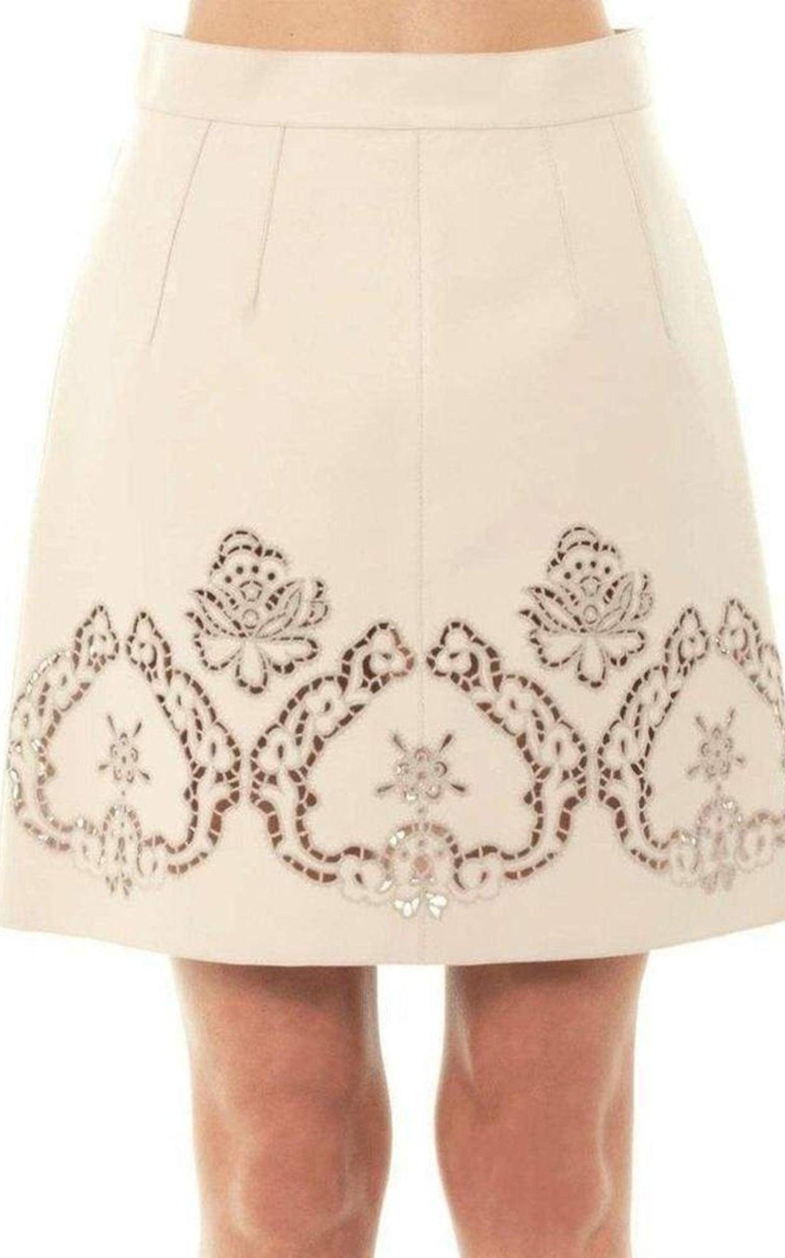 Beige Laser-cut Leather Skirt Dolce & Gabbana