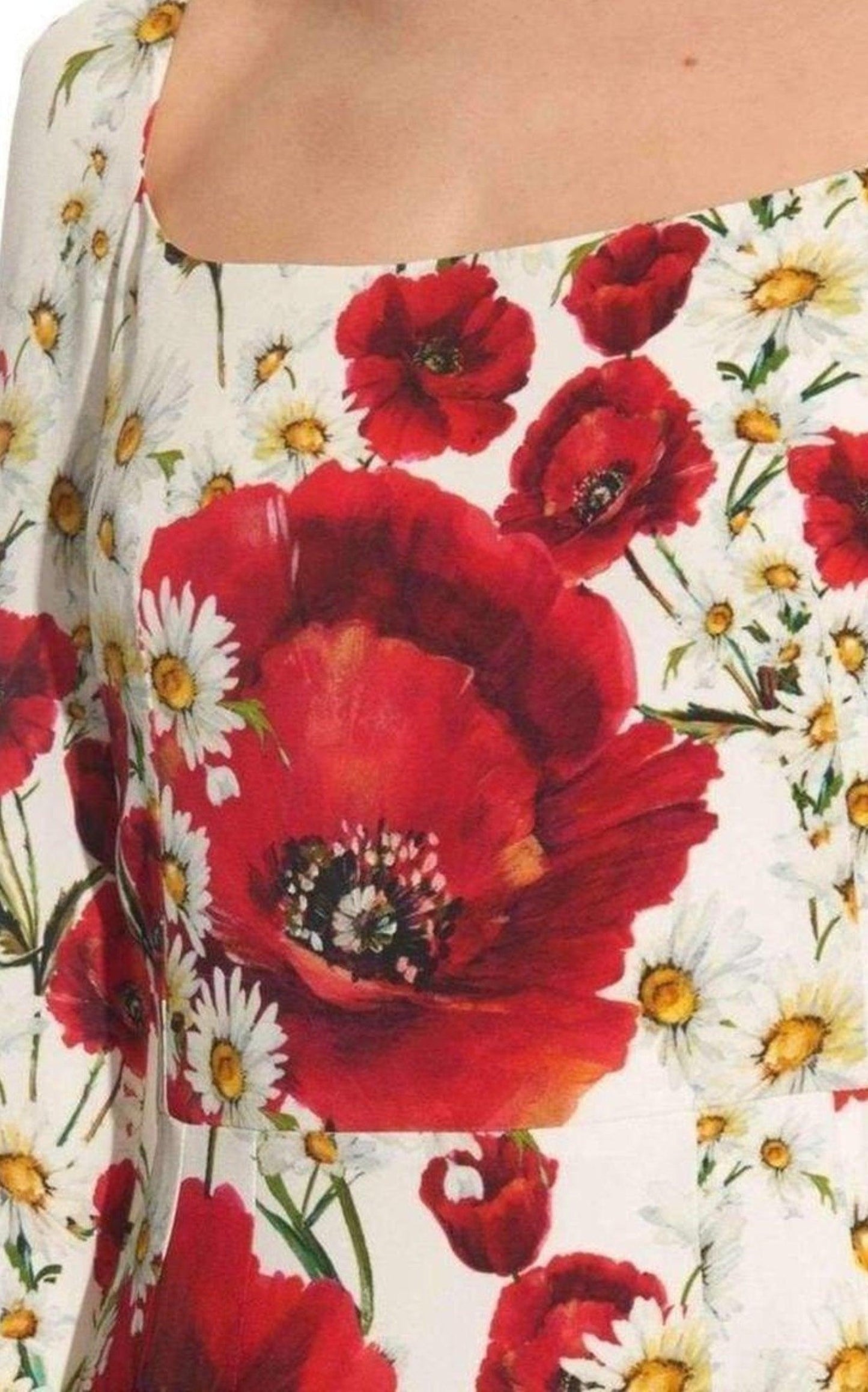 Daisy and Poppy Print Silk Blend Dress Dolce & Gabbana