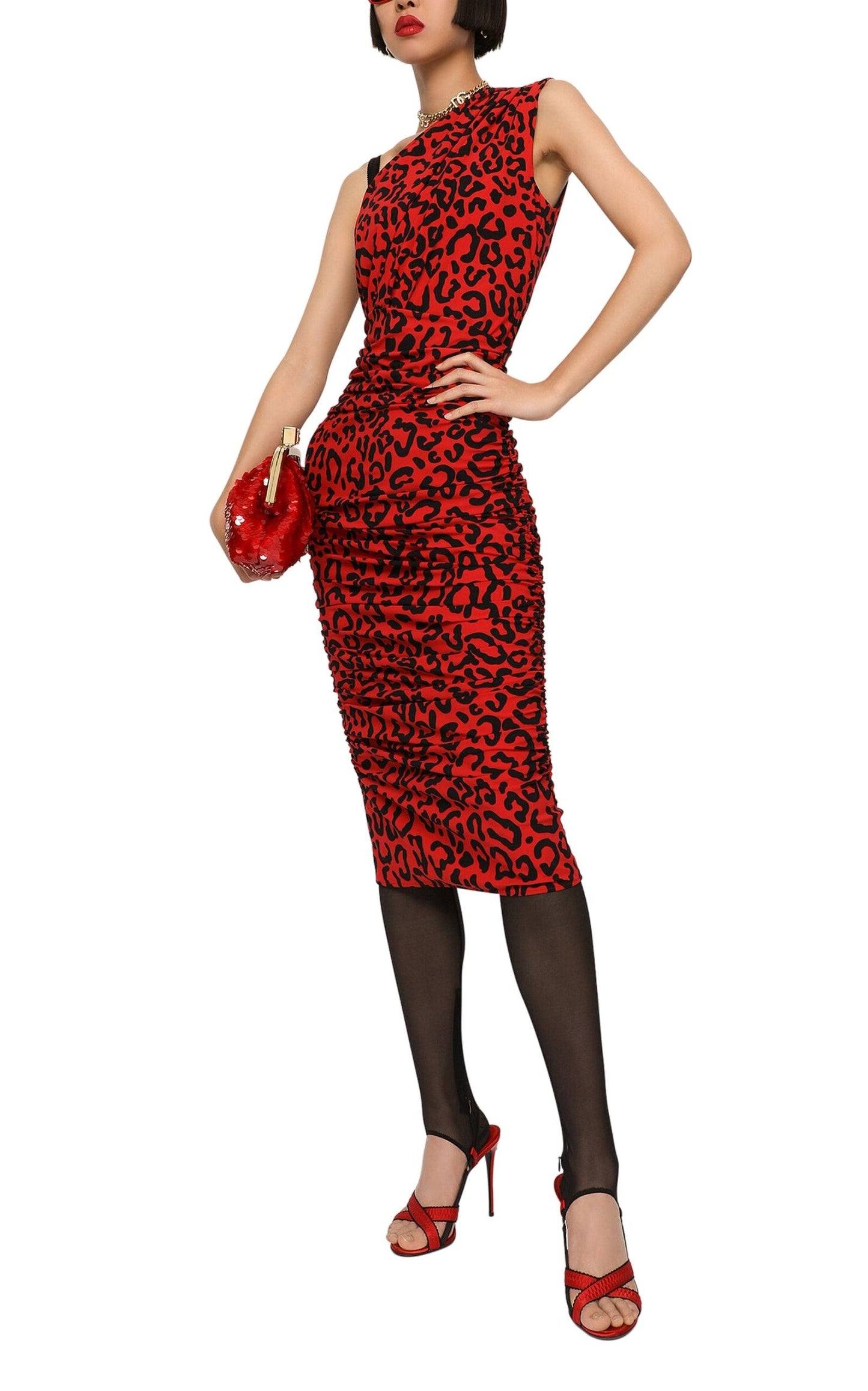 One-shoulder Leopard-print Dress Dolce & Gabbana