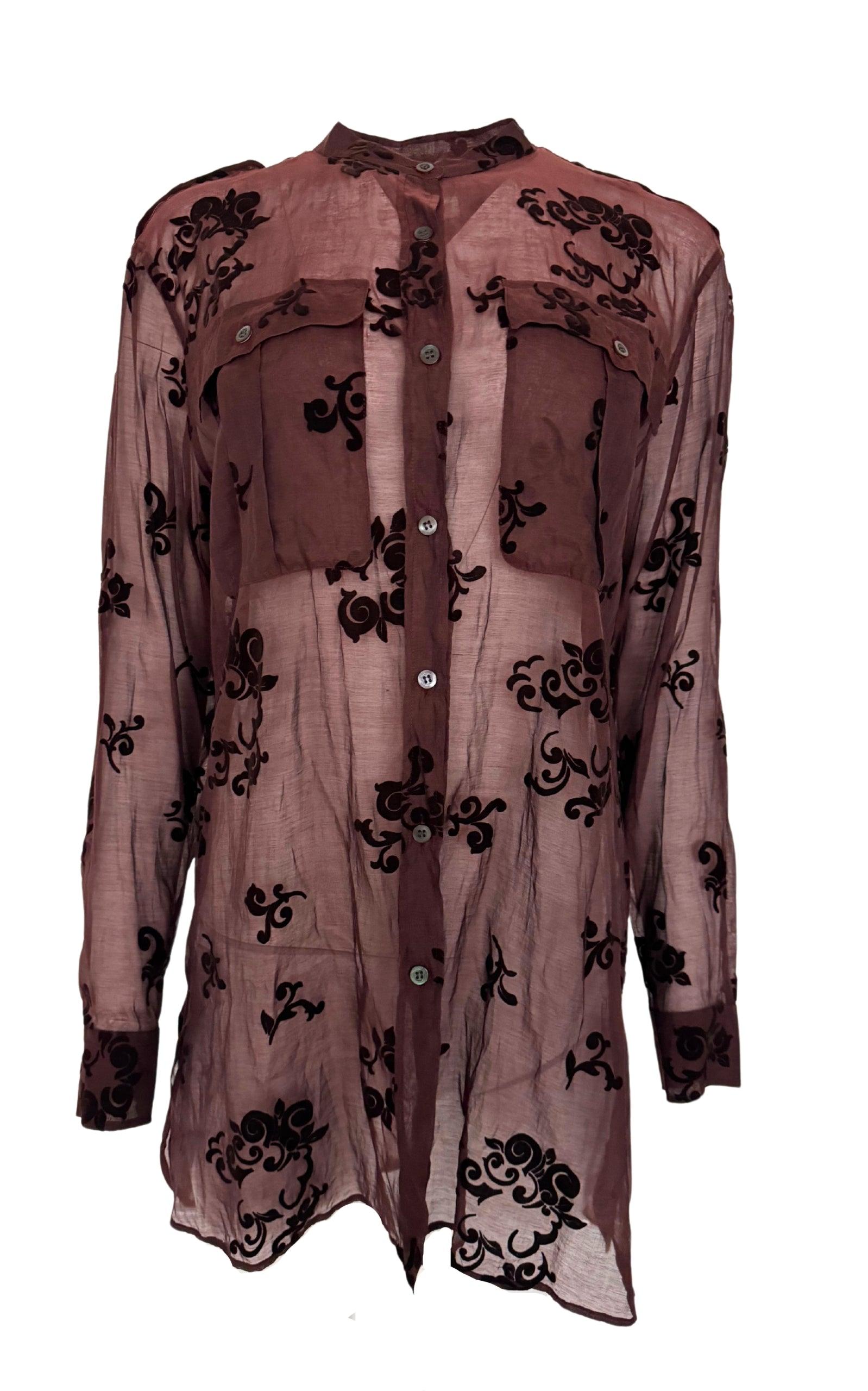 Dries Van Noten Burgundy Floral Silk Blend Shirt - Runway Catalog