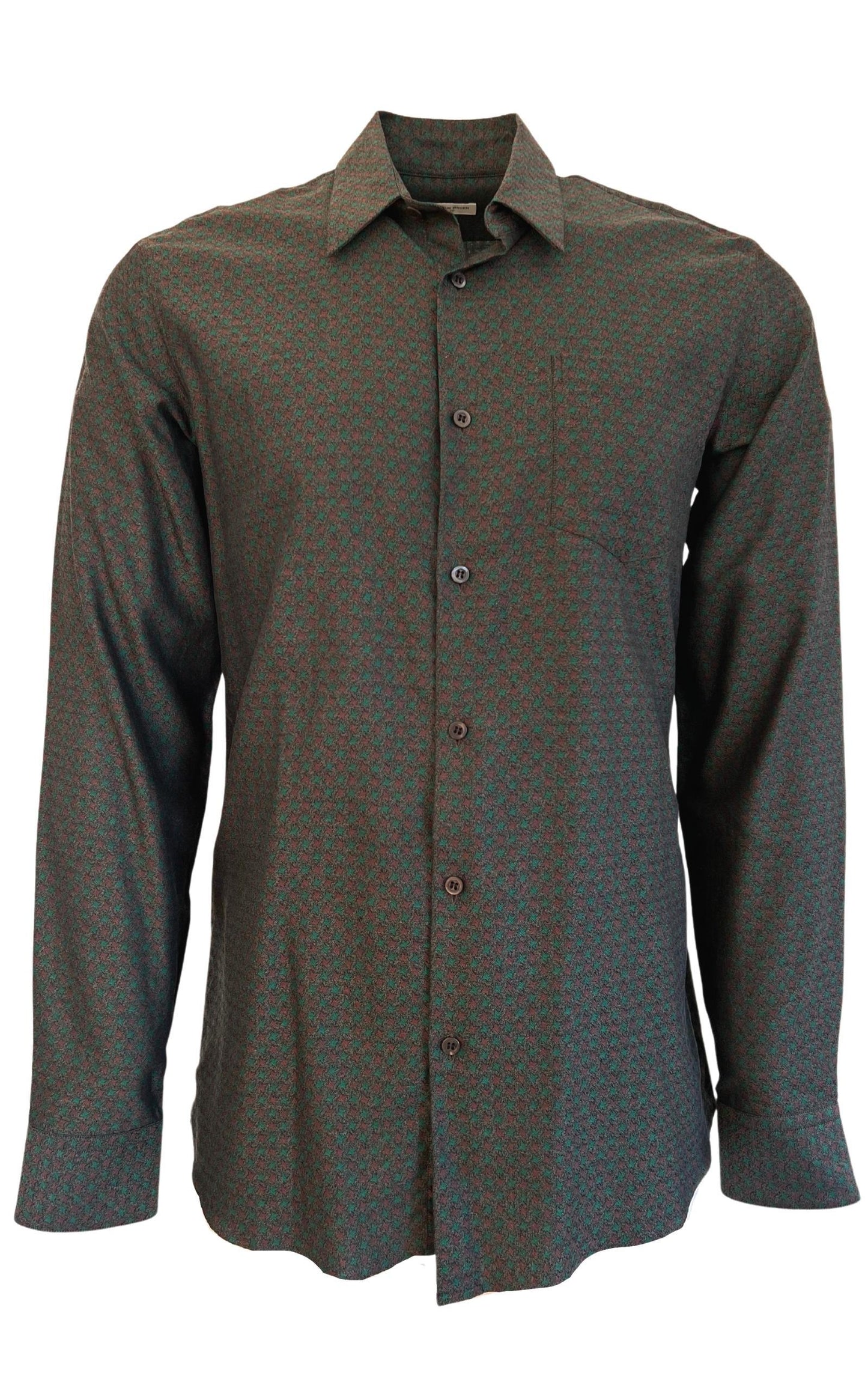 Curley Print Green Cotton Shirt Dries Van Noten