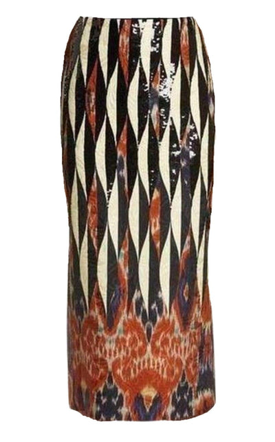 Dries Van Noten Shine Embroidered Ikat Midi Skirt