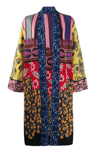 Patchwork Metallic Jacquard-Knit Cardigan Coat Etro