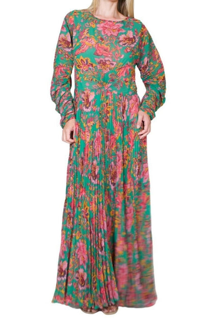 Ying Yang Micro-Print Pleated Chiffon Gown Etro