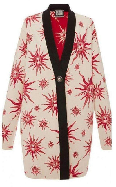 Knit Star Ivory Red Caban Coat Fausto Puglisi