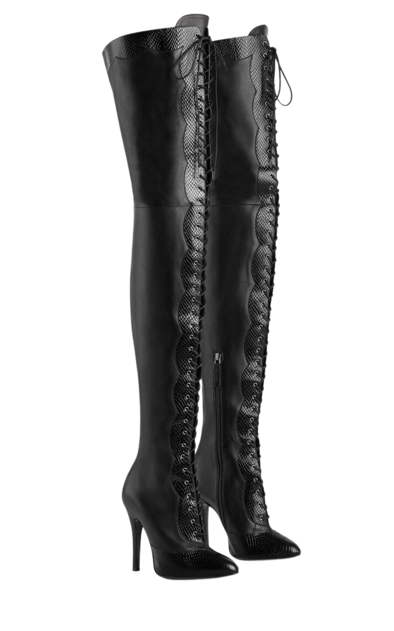 90mm Harriet Leather Over The Knee Boots Gucci