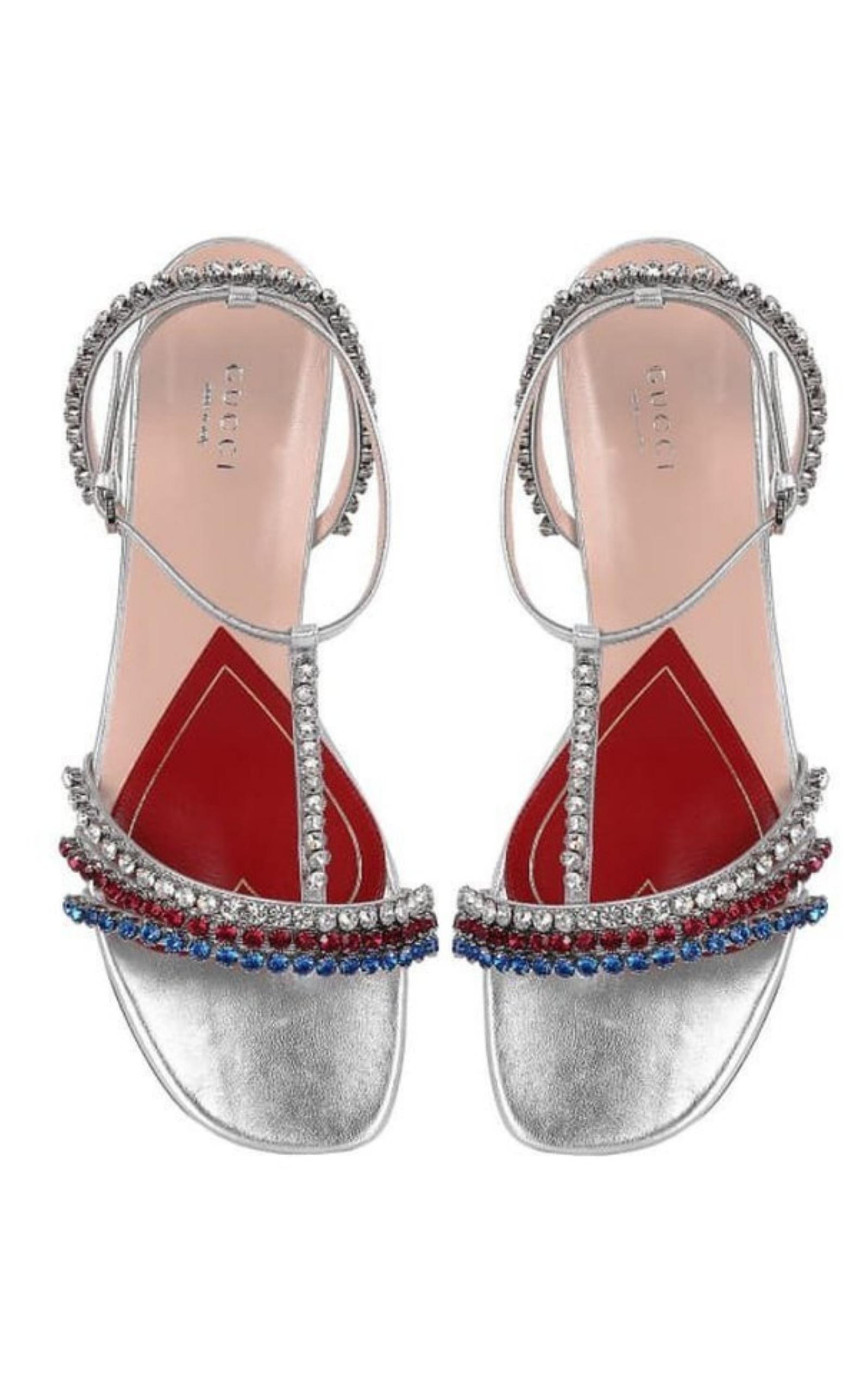 Bertie Embellished Metallic Leather Sandals Gucci