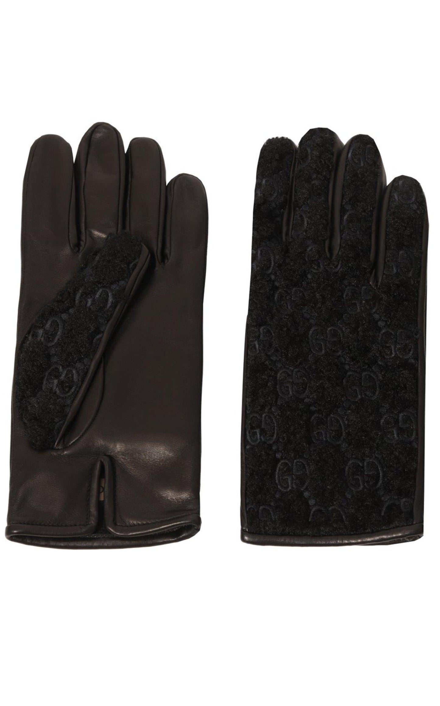 Black Leather Embossed Monogram GG Gloves Gucci