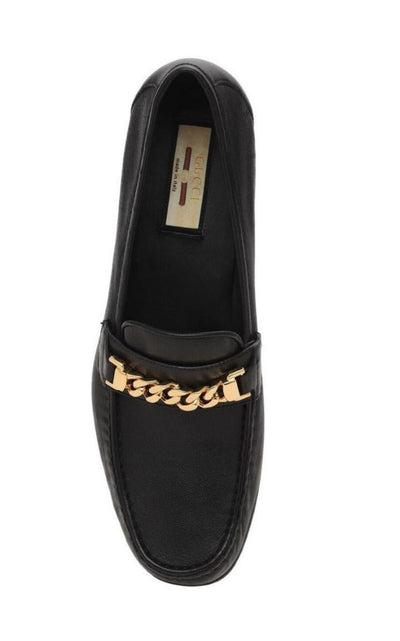 Black Leather Sylvie Chain Loafers Gucci