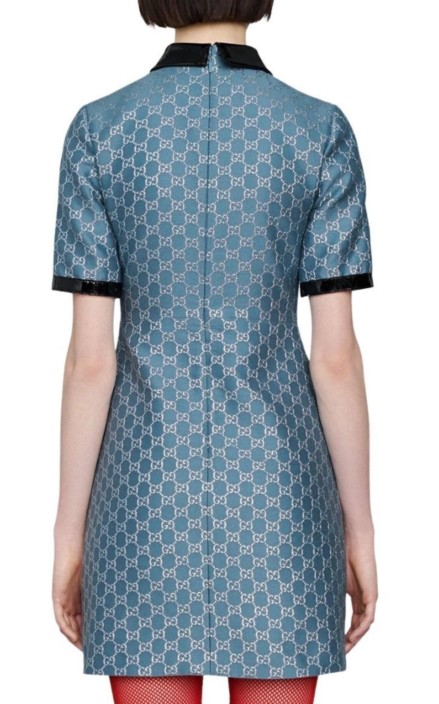 Blue GG Lamé Dress With Detachable Collar Gucci