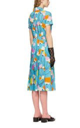 Blue Tulip Print Pleated Dress Gucci