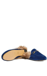 Blue Velvet & Fur Princetown Slippers Gucci