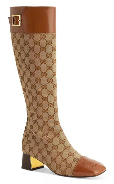 Ellis GG-Monogram Canvas Knee-High Boots Gucci