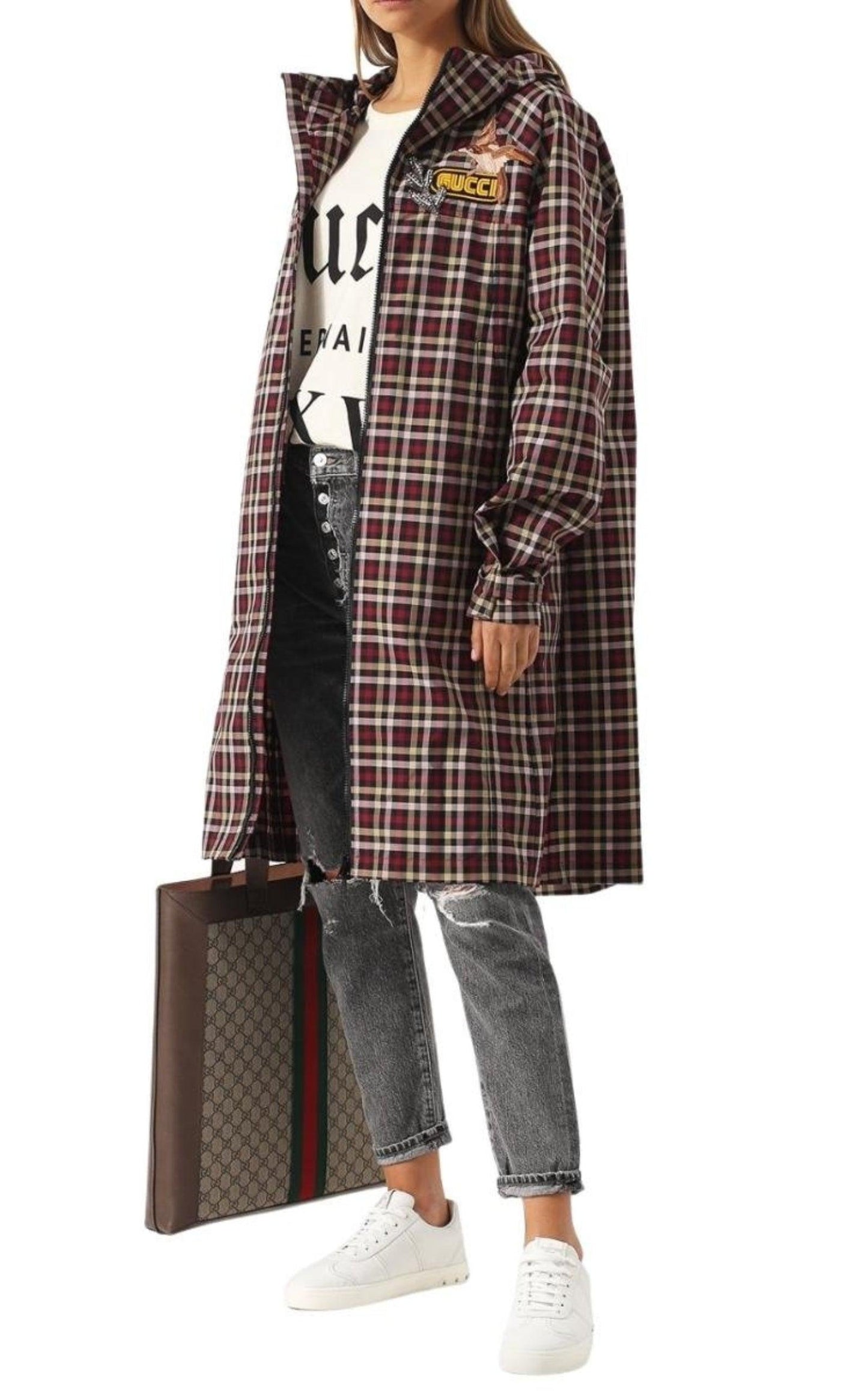 Embellished Plaid Coat Gucci