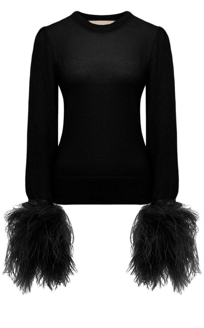 Feather Cuff Crew Sweater Gucci