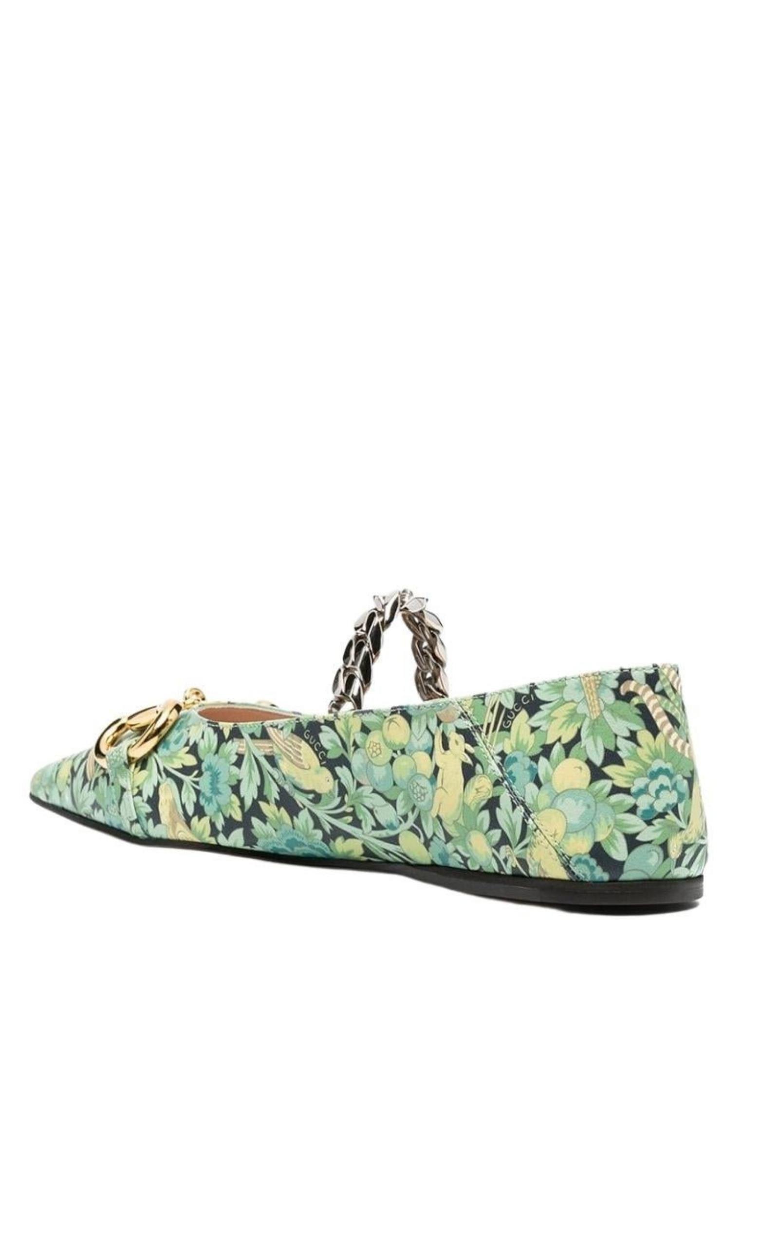 Floral Horsebit Ballerina Shoes Gucci