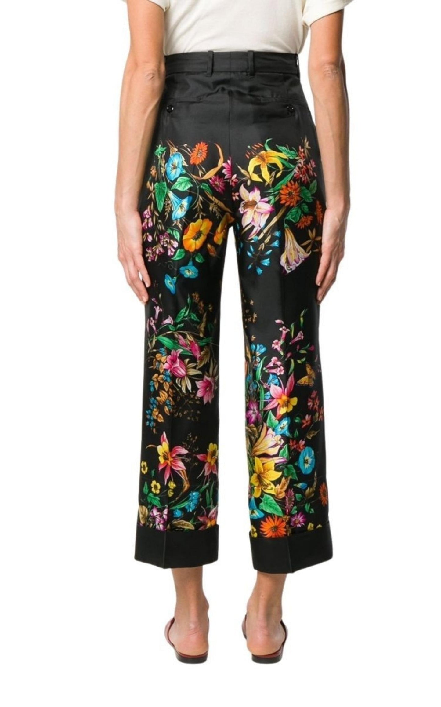 Floral Print Cropped Silk Trousers Pants Gucci