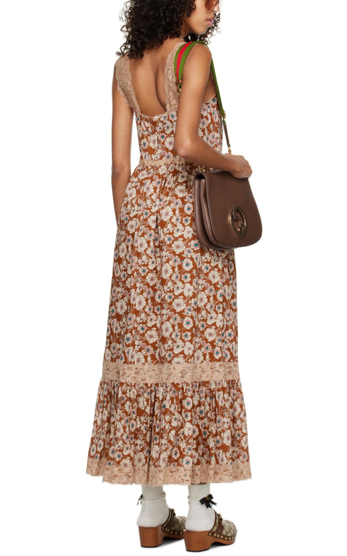 Floral-print Lace-trimmed Twill Dress Gucci