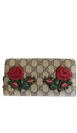 Gucci GG Supreme Monogram Embroidered Floral Zip Around Wallet