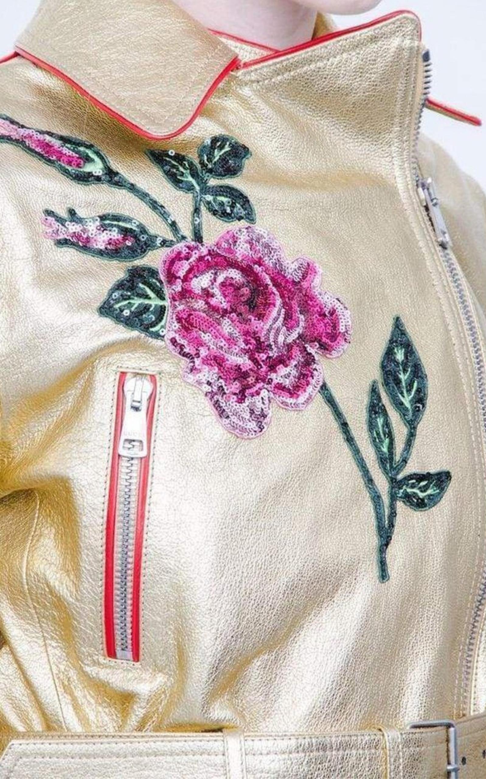 Gold Leather Short Biker Jacket Gucci