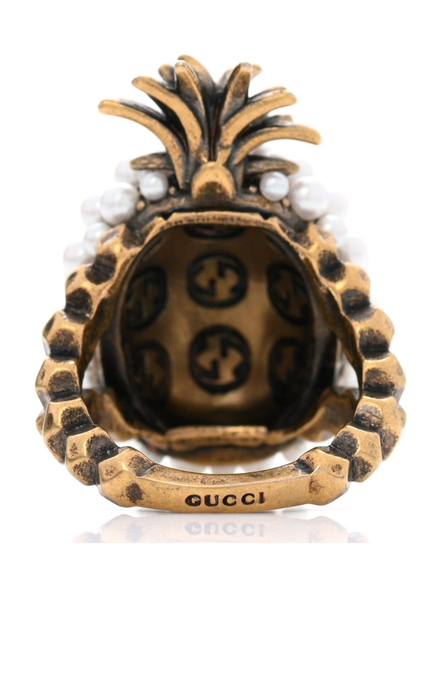 Gold Pearl Pineapple Ring Gucci