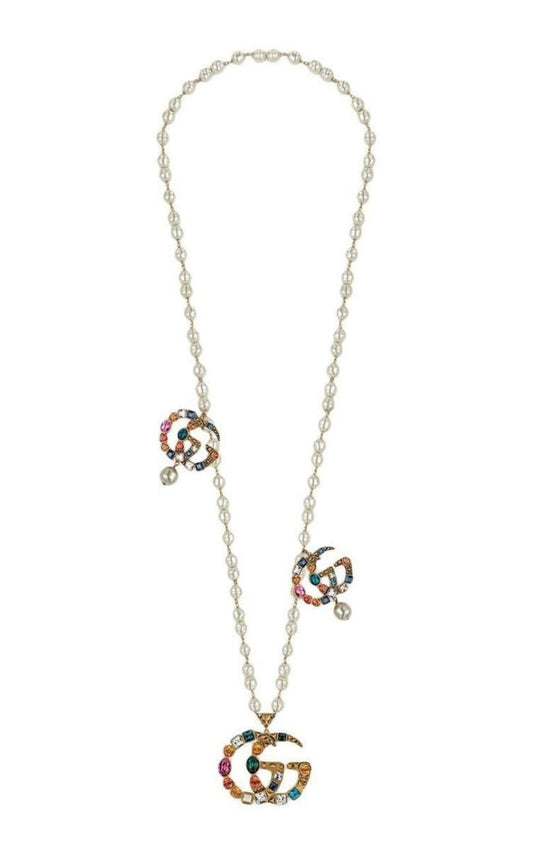 Gold-plated Metal Double G Crystal Necklace Gucci