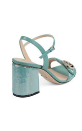 Green Sequin GG Marmont Mid Heeled Sandals Gucci