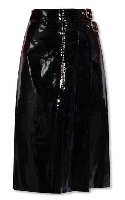 High Waisted Black Vinyl Midi Skirt Gucci