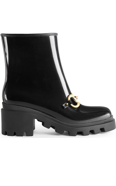 Horsebit - Detailed Heeled Rubber Rain Boots Gucci