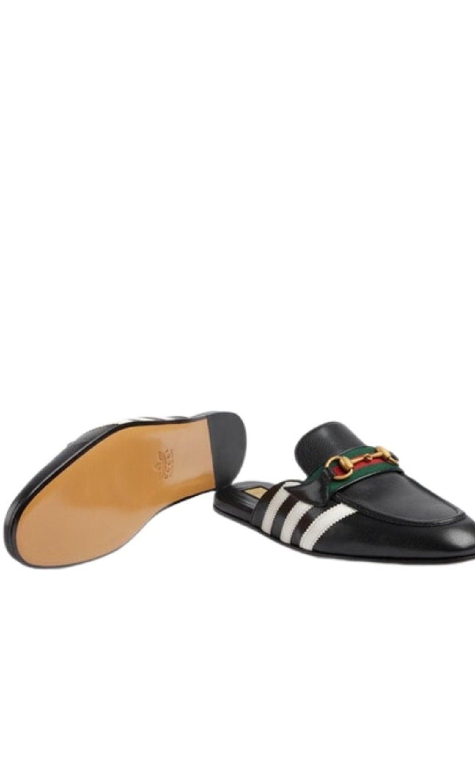 Horsebit x Adidas Leather Slipper in Black Gucci