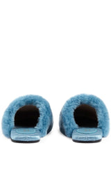 Interlocking G Faux Fur Slippers in Blue Gucci