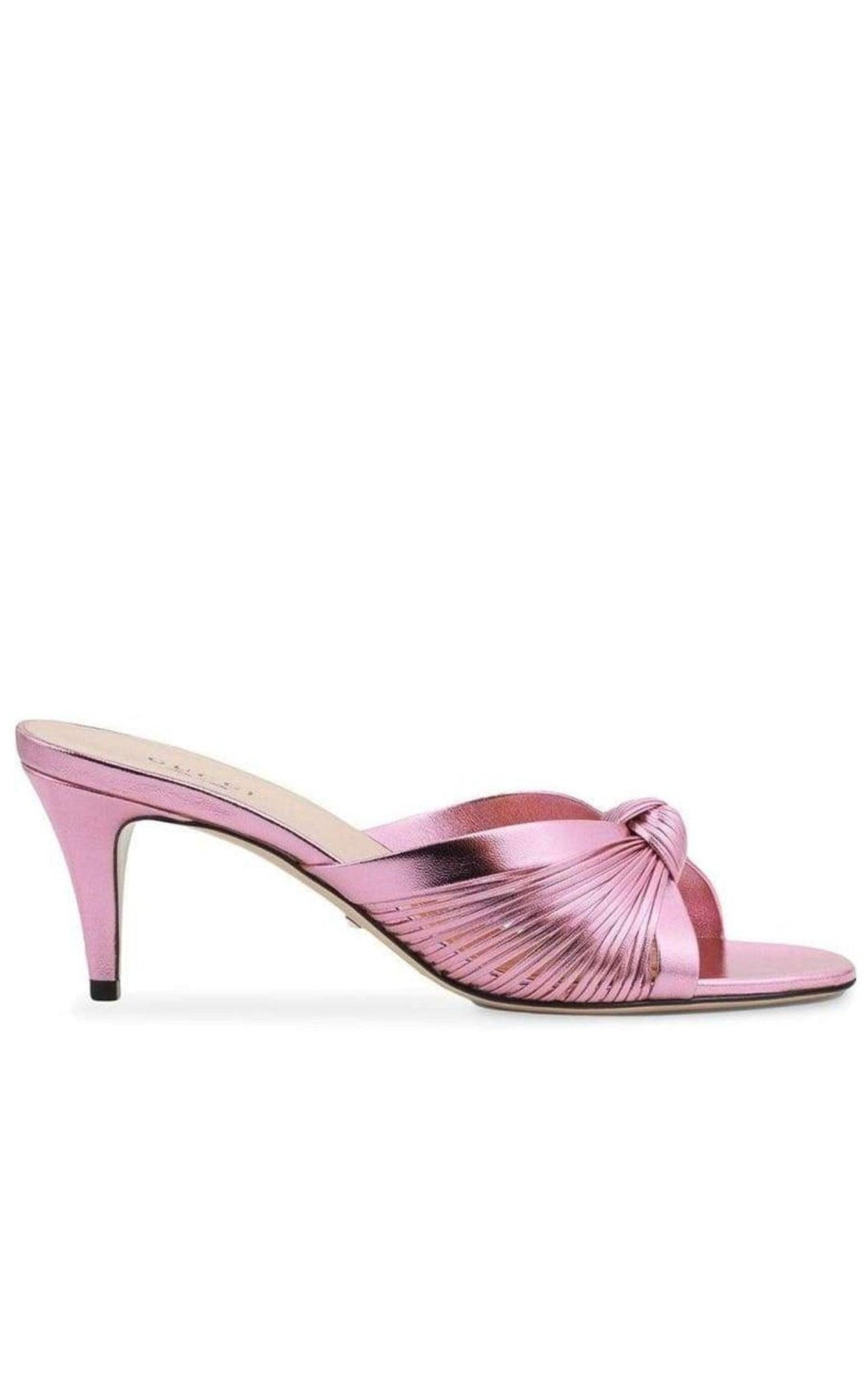 Knotted Metallic Leather Mid-Heel Bow Mule Gucci