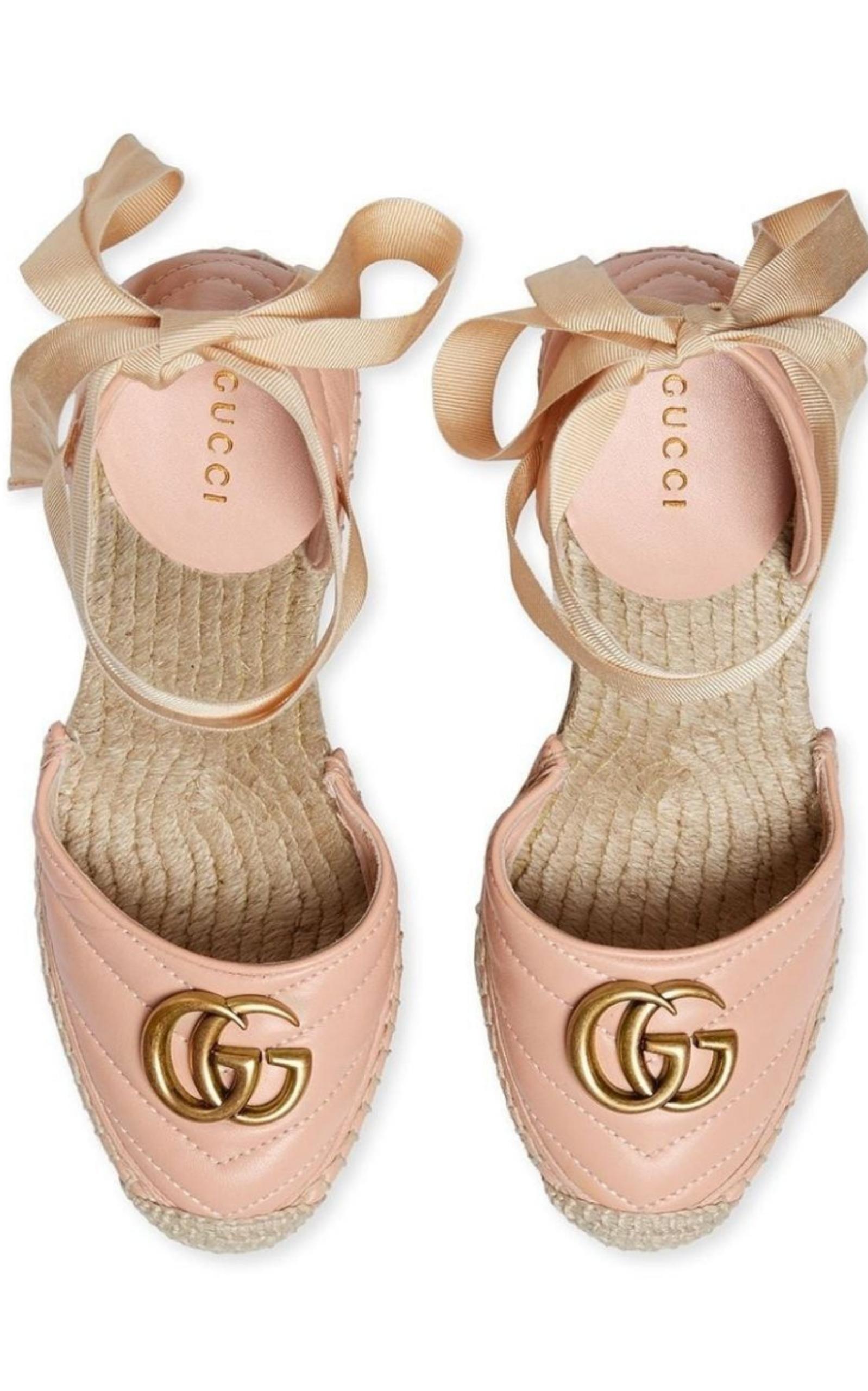 Leather Matelassé Platform Espadrilles Gucci