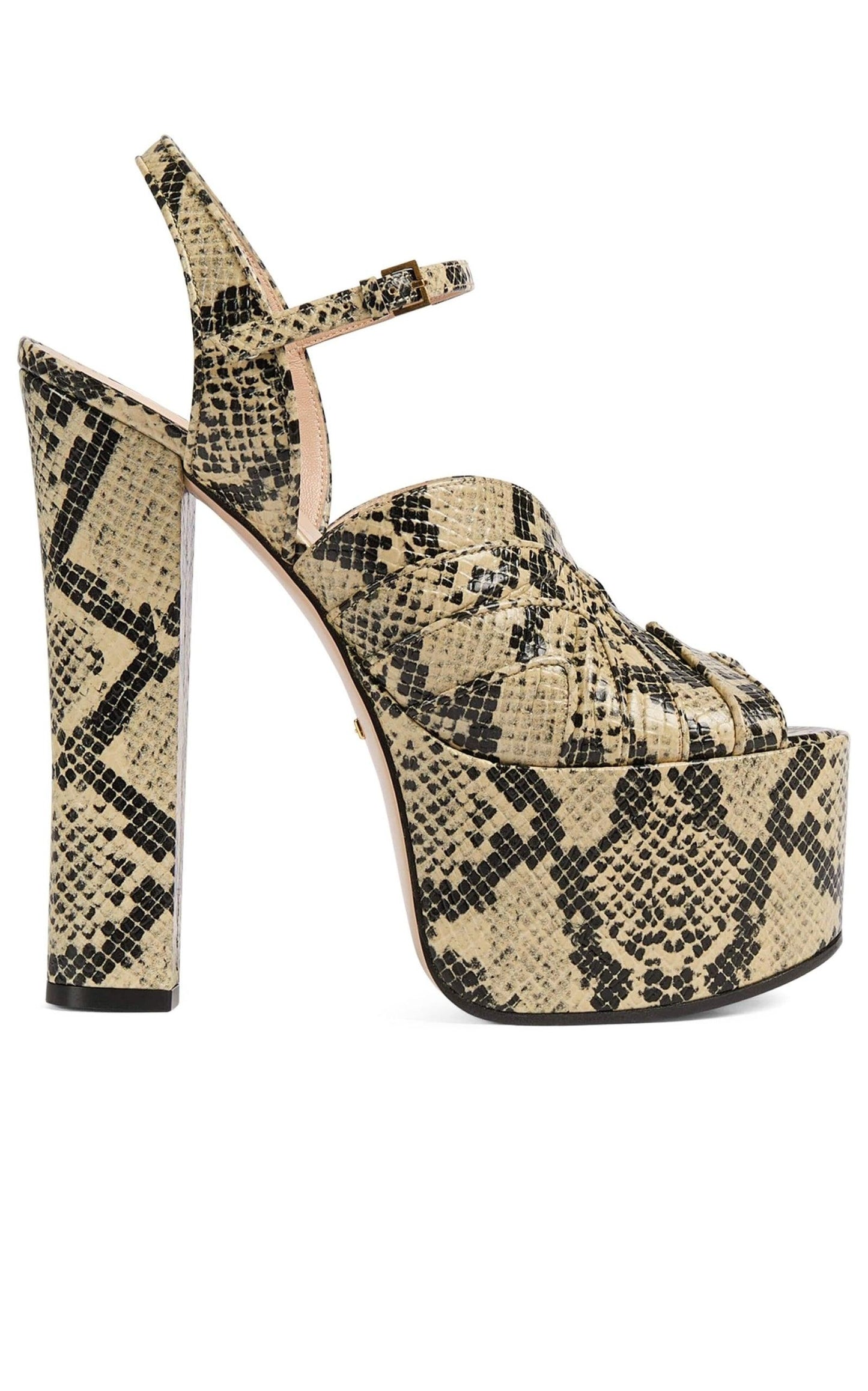 Leather Python Print Platform Sandals Gucci